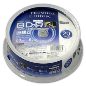 HIDISC�b6�{���Ή�BD-R DL 20���p�b�N50GB �z���C�g�v�����^�u���bHDVBR50RP20SP