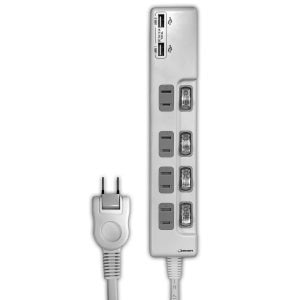 HIDISC｜USBポート付き 節電タップ 独立スイッチ付き 4個口＋USB 2ポート（ホワイト）｜HDUTC4U2WH
