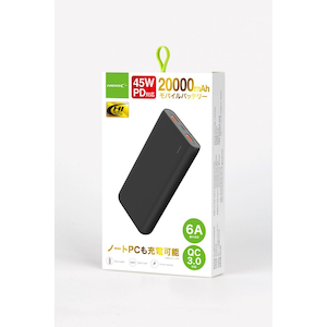 HIDISC｜45W PD/QC3.0対応 モバイルバッテリー 20000mAh（ブラック）｜HD-MBPD45W20000BTBK
