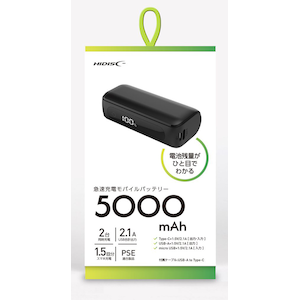 HIDISC�b�n�[�t�T�C�Y �}���[�d ���o�C���o�b�e���[ (USB A�~1�AType-C�~1�AmicroUSB�~1) 5000mAh(�u���b�N)�bHD2-MBTCH5000BK
