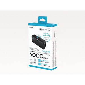 HIDISC�b180����]�R�l�N�^���}�� Lightning 5000mAh ���o�C���o�b�e���[ PD20W�Ή��bHD4-MBTCD20W180L05BK