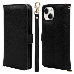 ���X�^�o�i�i�biPhone15�i6.1inch/2��j/14/13�p �蒠�^�P�[�X+�n���h�X�g���b�v �J�[�h3���i�u���b�N�j�b7582IP361BO