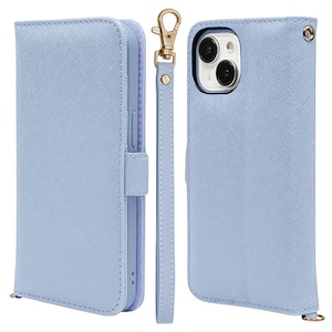 ���X�^�o�i�i�biPhone15�i6.1inch/2��j/14/13�p �蒠�^�P�[�X+�n���h�X�g���b�v �J�[�h3���i���C�g�u���[�j�b7584IP361BO