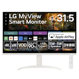 LGエレクトロニクス｜エルジー｜webOS搭載液晶ディスプレイ(31.5型/VA/4K UHD 3840×2160/60Hz/5ms/HDR10/HDMI2.0/USB Type-C/VESA/3年保証・無輝点保証)(ホワイト)｜32SR75U-W