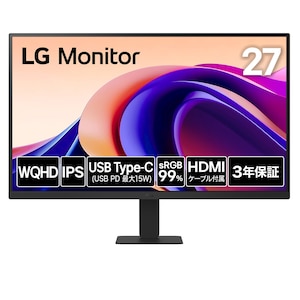 LGエレクトロニクス｜エルジー｜液晶ディスプレイ(27型/IPS/WQHD 2560×1440/100Hz/5ms/HDMI/Type-C/VESA/3年保証・無輝点保証)(ブラック)｜27U631A-B