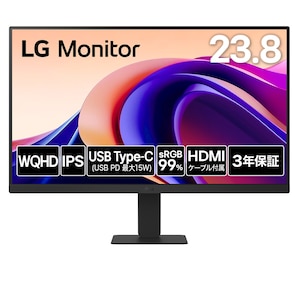 LGエレクトロニクス｜エルジー｜液晶ディスプレイ(23.8型/IPS/WQHD 2560×1440/100Hz/5ms/HDMI/Type-C/VESA/3年保証・無輝点保証)(ブラック)｜24U631A-B