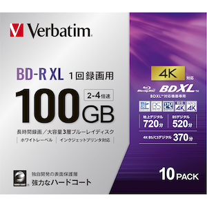 �o�[�x�C�^���b4�{���Ή�BD-R XL 10���p�b�N100GB �z���C�g�v�����^�u���bVBR520YP10D4