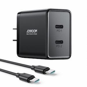 JOYROOM�i�W���C���[���j�b40W �f���A���|�[�g�}���[�d�� PD�Ή� Type-C�~2�|�[�g AC�A�_�v�^�[ USB-C�P�[�u���t���bJR-TCF09