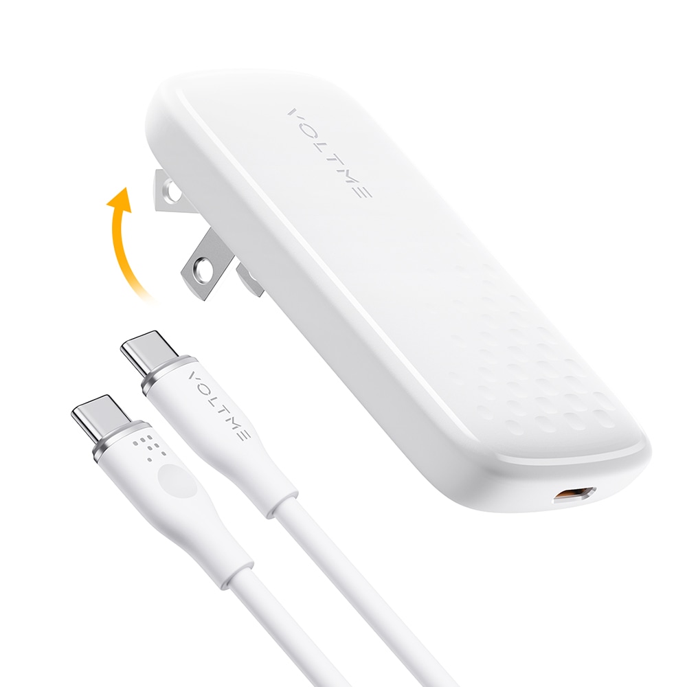 65W Type-C 折りたたみ式充電器 ケーブル付き（ホワイト