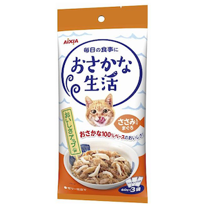 アイシア｜おさかな生活 ささみ入りまぐろ 180g (60g×3袋)｜ｵｻｶﾅｾｲｶﾂｻｻﾐｲﾘ180G