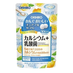 オリヒロ｜かんでおいしいチュアブルサプリ　カルシウム　レモンヨーグルト味　150粒｜ｶﾝﾃﾞﾁﾕｱﾌﾞﾙｻﾌﾟﾘ ｶﾙｼｳﾑ